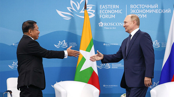 ВСТРЕЧА ВЛАДИМИРА ПУТИНА С МИН АУН ХЛАЙНОМ. ФОТО: KREMLIN.RU