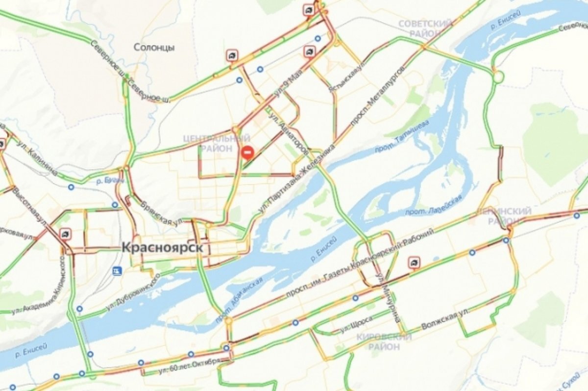    В Красноярске образовались 10-балльные пробки вечером 5 сентября