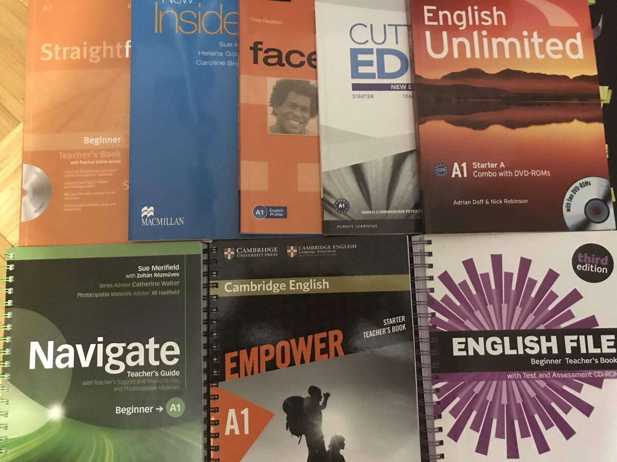 Cмотрели УМК уровня starter A1 (по шкале CEFR) таких популярных линеек, как Navigate, Empower, English File, English Unlimited, Cutting Edge, Straightforward, New Inside Out, Straightforward и раритетные издания прошлых лет. 