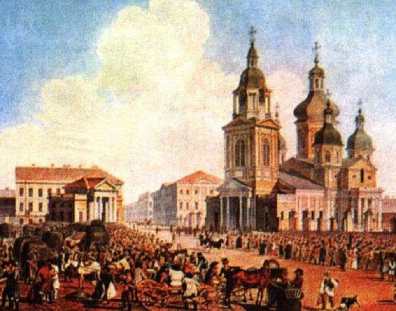 Брюллов А. П. Сенная площадь в Петербурге. 1821-1826 гг