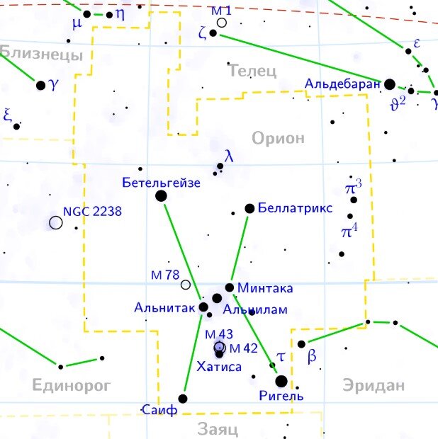 Созвездие Орион на астрокарте.