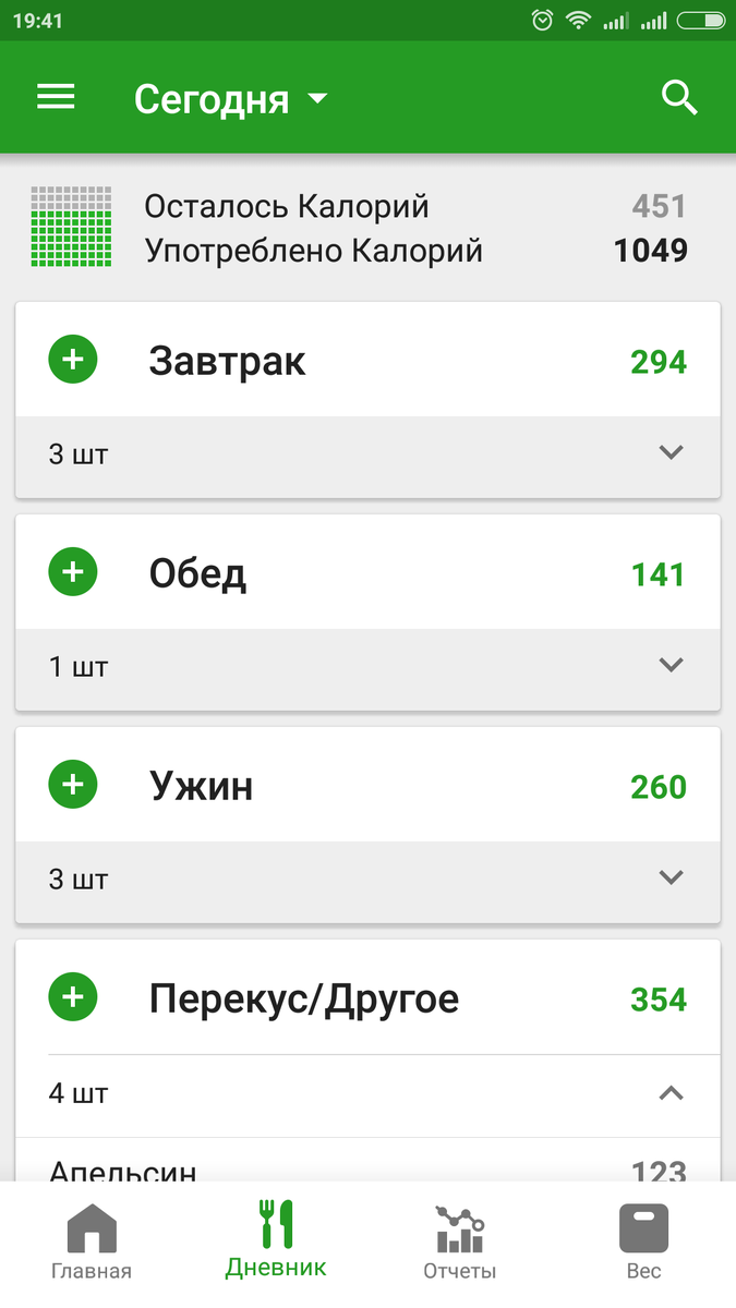 Расчет калорий для 5 дня