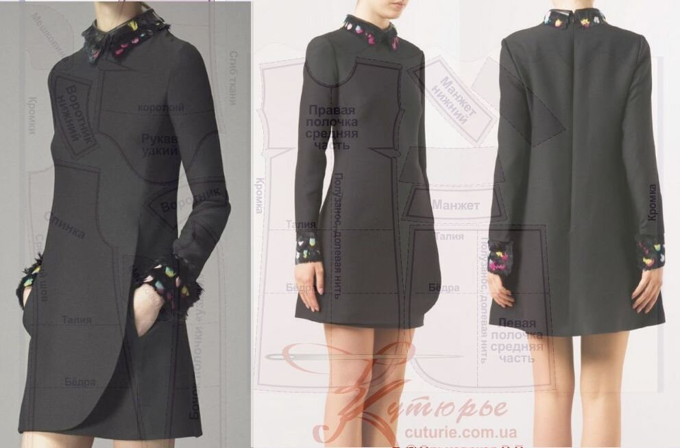 Сшитое по выкройке платье с запахом и рельефом