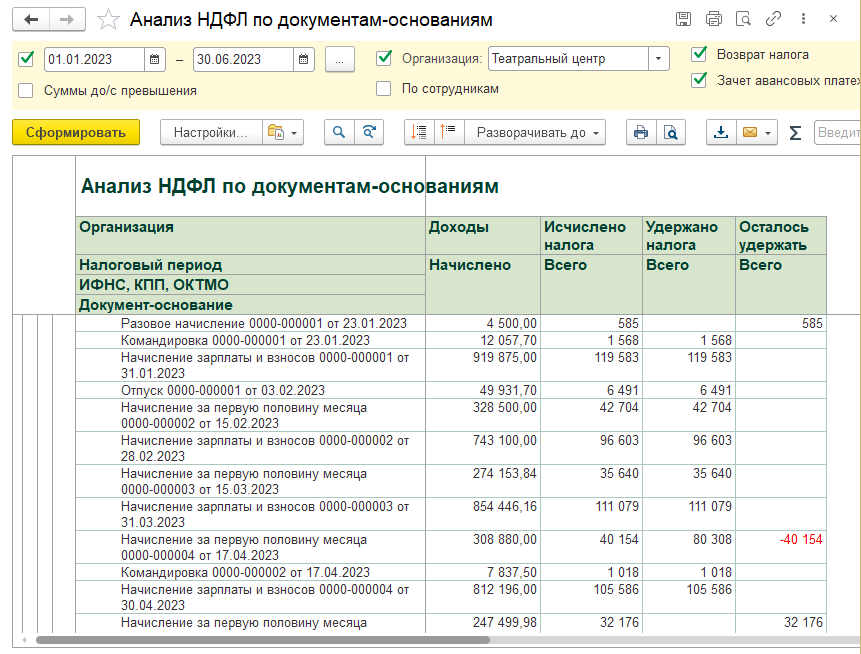 Как сверить ндфл. Анализ НДФЛ по документам основаниям в 1с 8.3