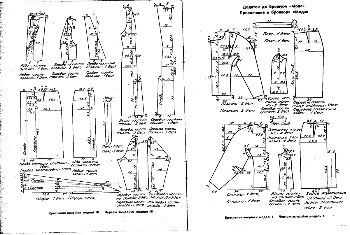 Приложение с выкройками к брошюре "Мода"