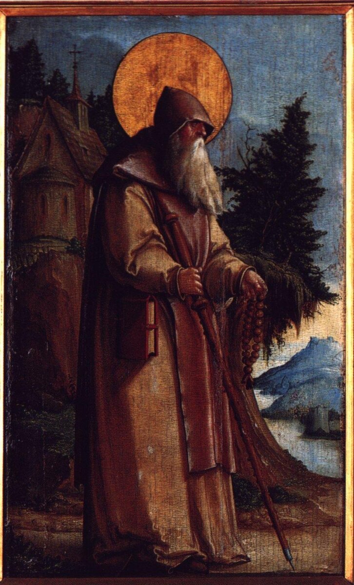 Преподобный Павел Фивейский алтарная стена,церкви Св.Мартина,1535-1540. Автор Meister von Meßkirch(1500–1543)