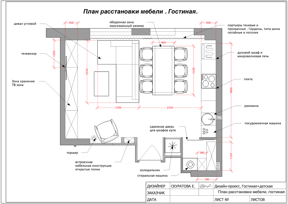 План расстановки мебели в комнате