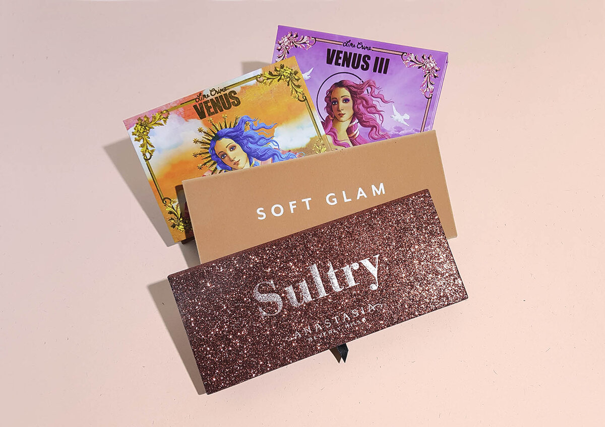 Палетки теней для век Lime Crime Venus и Venus III, палетки теней для век Anastasia Beverly Hills Soft Glam и Sultry