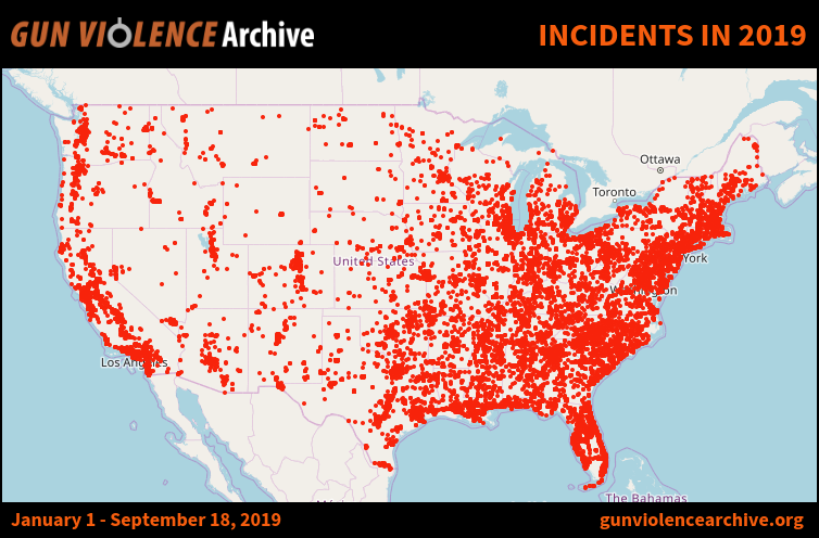 Все происшествия с использованием огнестрельного оружия с начала 2019 года