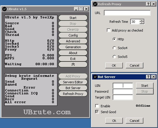 Популярный брутфорс тех времен  UBrute v1.5