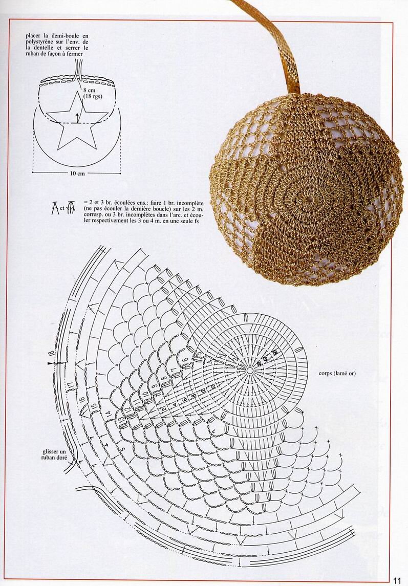 Ажурные шары на елку крючком схемы и описание