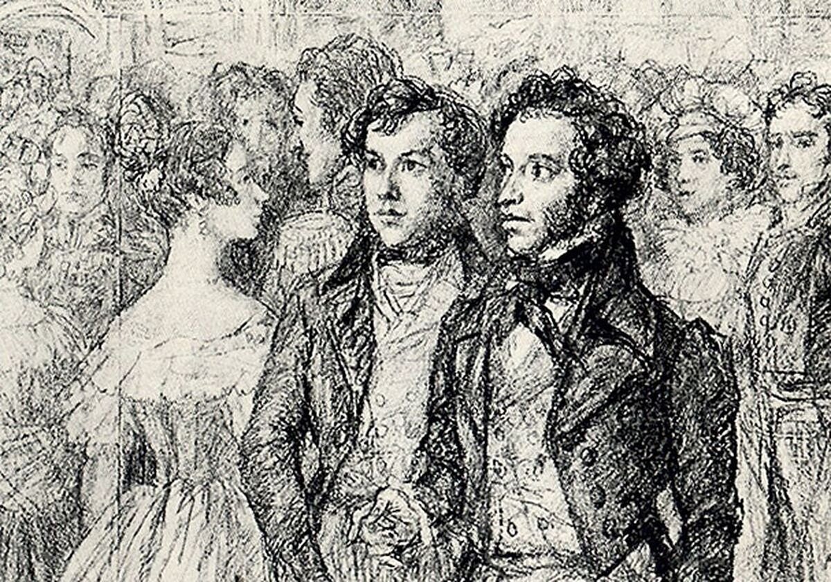 Интернет этот рисунок выдаёт как изображение Пушкина и Вяземского. Мне же кажется, что рядом с поэтом – П.В.Нащокин