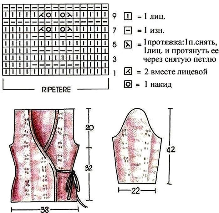 Схема кофта с запахом спицы