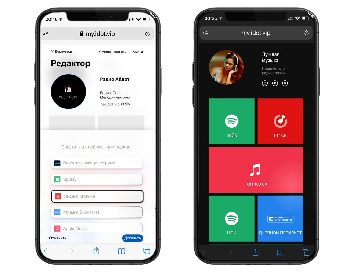 Вариант использования визитки как пульт управления музыкой