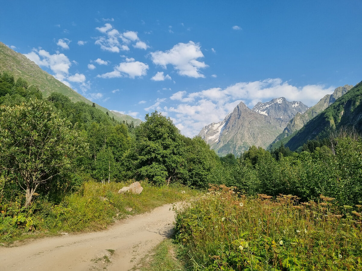 Русская поляна, на дальнем плане - г. Домбай-Ульген, 2023 г. (фото автора).