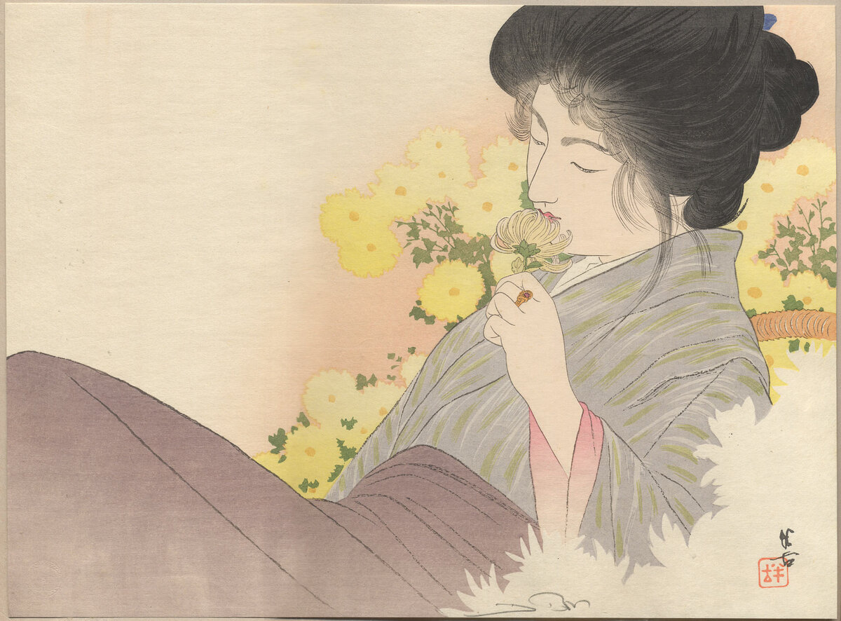 Цветы и девушки в японской живописи
