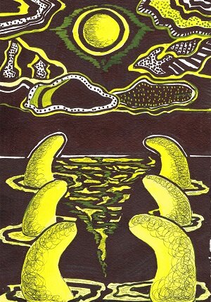 
 Сказ " Жадность" ( текст и картина предупреждают: не бери чужое, есть то, что тебе не принадлежит, и тебе это не осилить, есть то, что тебе не по силам поднять и ты погибаешь. " Летай высоко и легко"). 