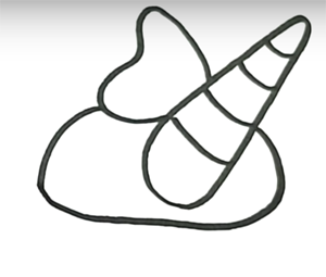 Зачем можно приступать ко второму этапу — рисовать верхнюю часть нашей какашки. Внешне она похожа на воздушные взбитые сливки. Из нее выходит нарисованный ранее рог.
