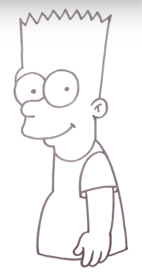 Теперь к голове дугообразными линиями добавим туловище, рукав футболки. От рукава вниз, почти параллельными линиями, продолжаем руку и ниже покажем кисть с пальцами, отметим низ одежды.
