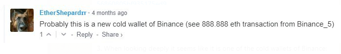 Один из комментариев на странице Etherscan кошелька, Источник: Etherscan.com