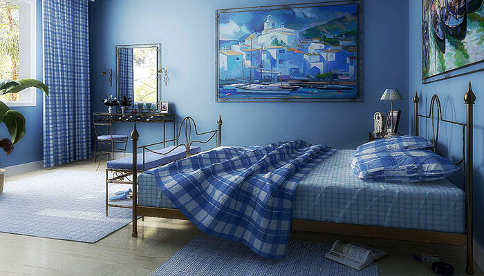 Преимущества и недостатки дизайна спальни в голубом цвете