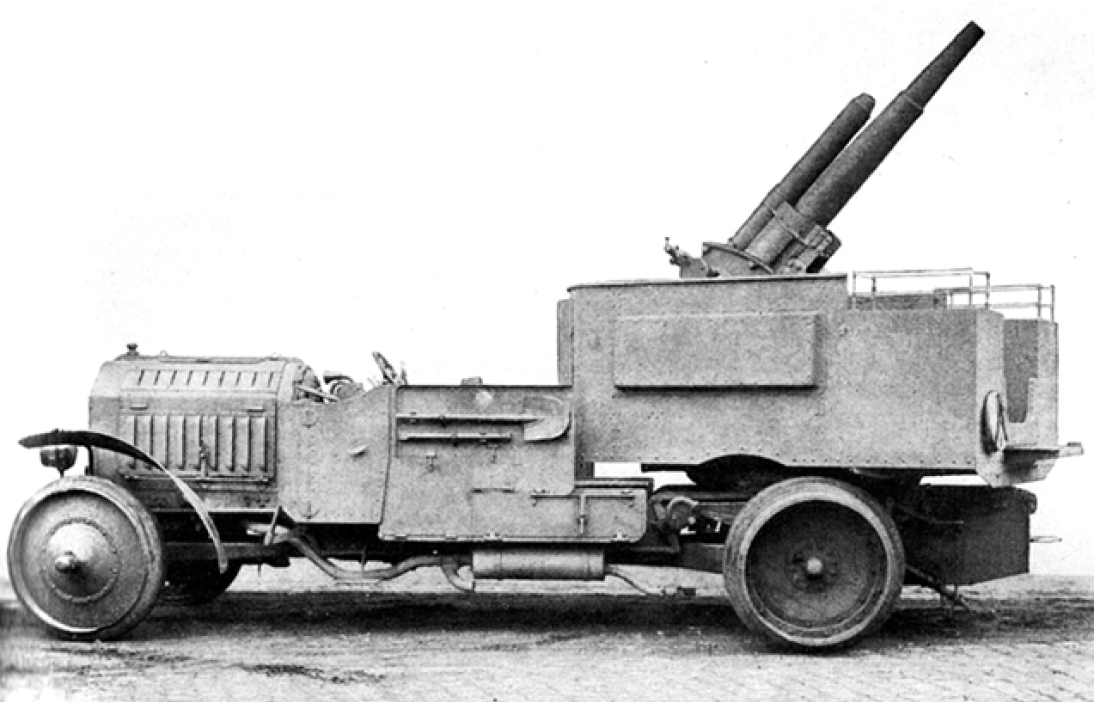 Облегчённое полубронированное моторное орудие на Daimler Plattformwagen 28/52 PS – Krupp 7,5-cm L/35. 1912 г.