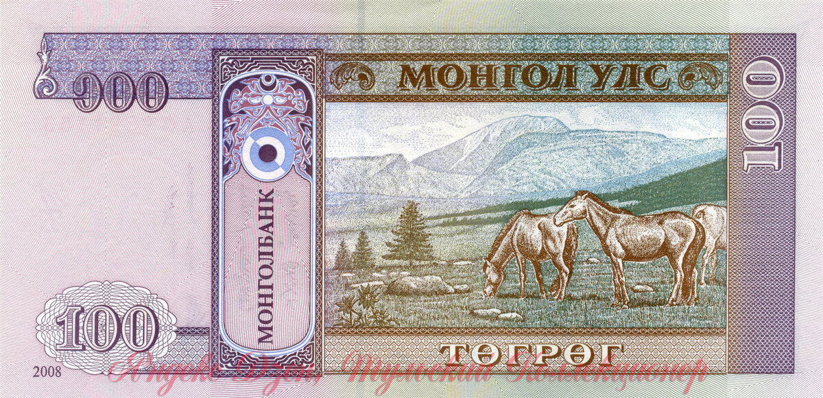 Оборотная сторона купюры 100 монгольских тугриков