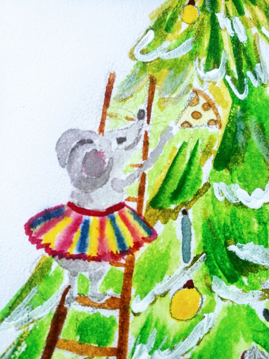 Как нарисовать открытку на Новый год акварельными красками — простой урок для новичков