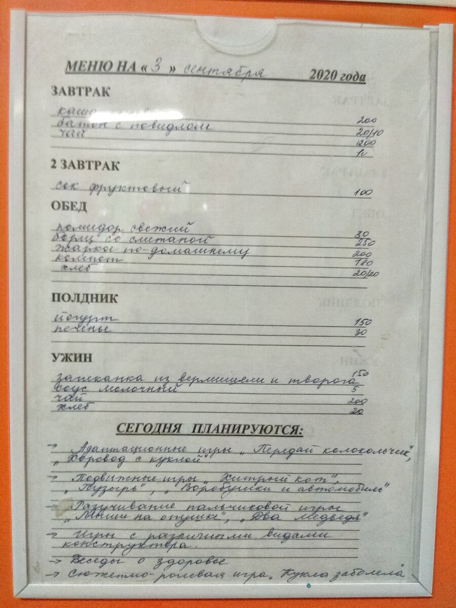 Меню на 3 сентября