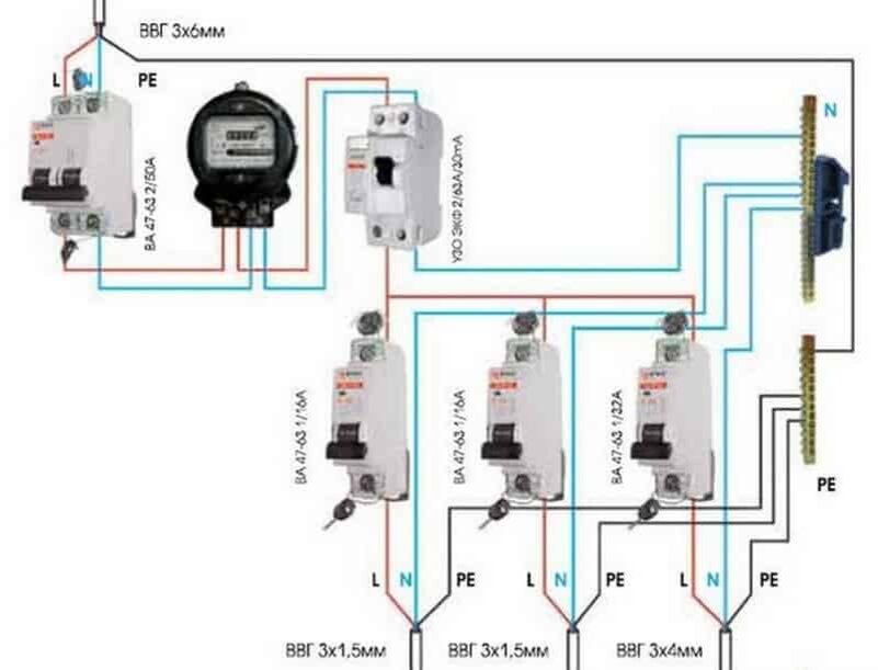Схема подключения двухполюсных автоматов