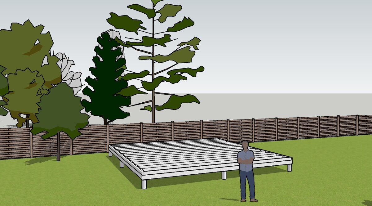 На сваи уложили основание для пола и лаги