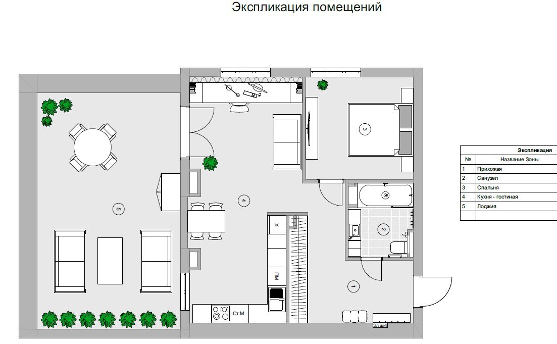 Планировочное решение (обычно в 3 вариантах)