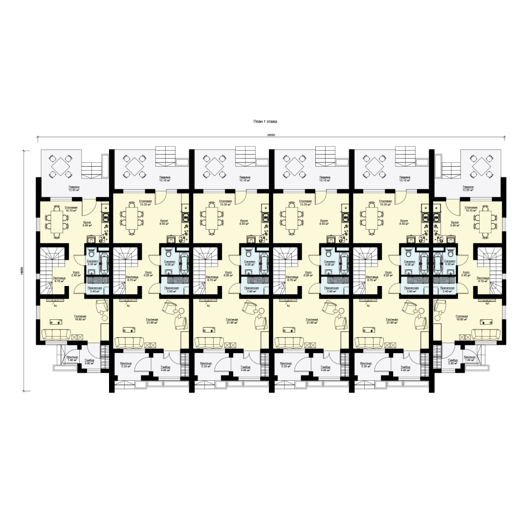 Проект блокированного жилого дома в стиле лофт 70 м кв Small spaces, Floor plans