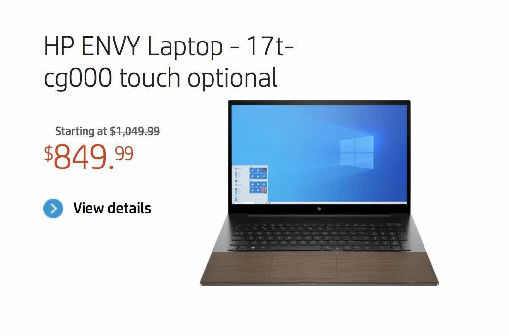 Страница для оформления заказа ноутбука на сайте hp.com