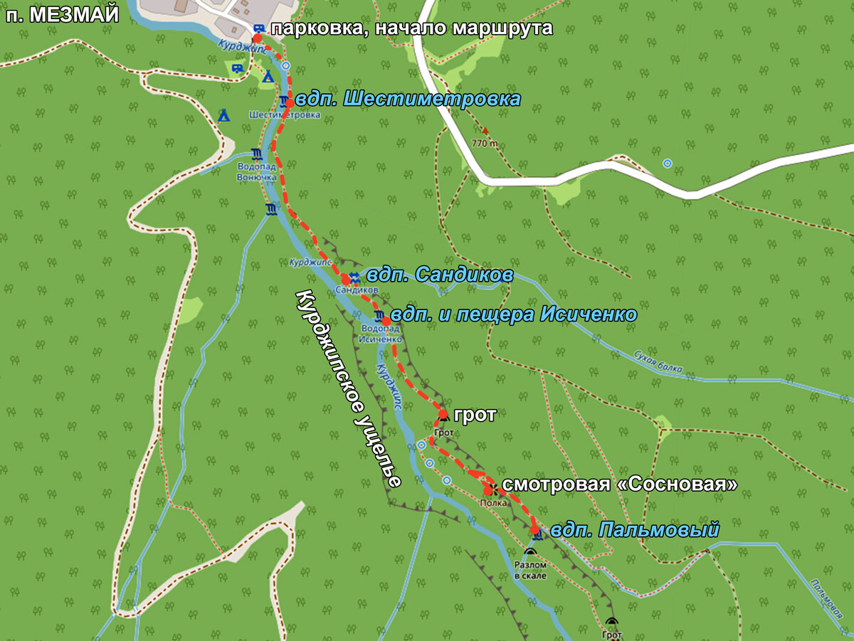 Карта Мезмая с достопримечательностями