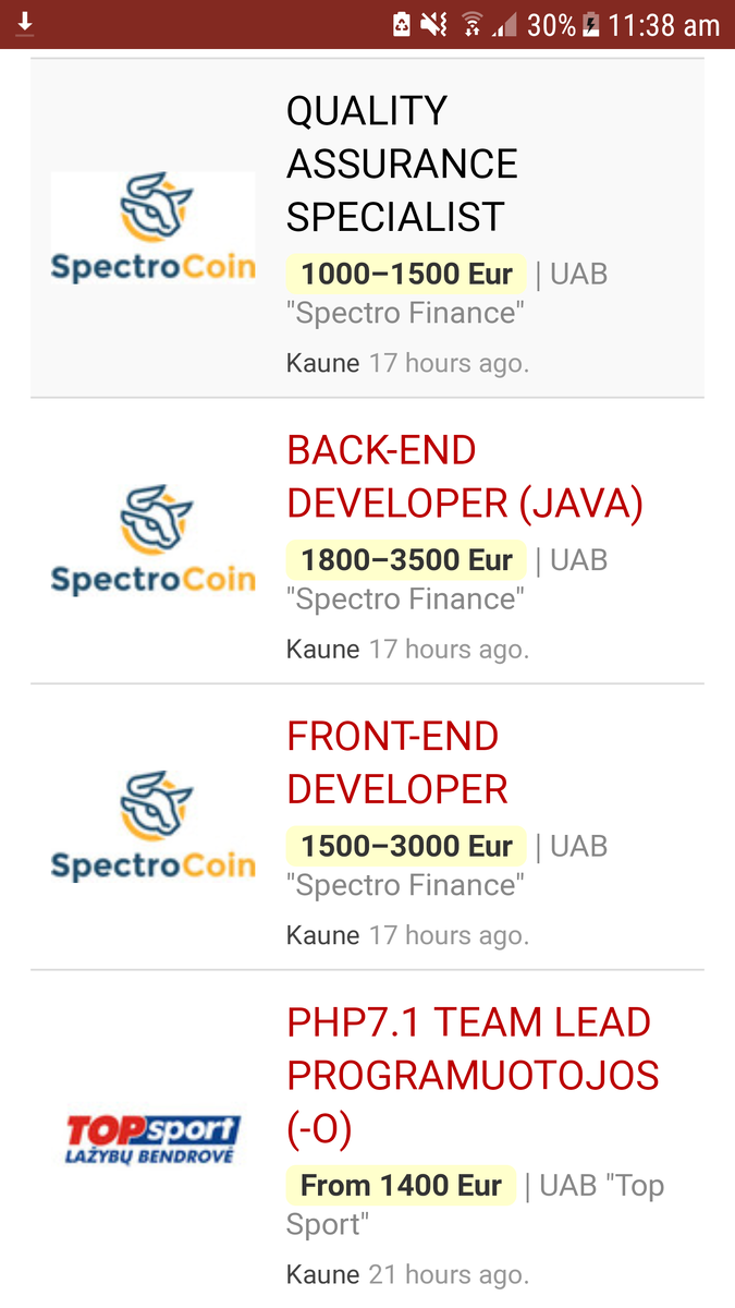 Вот так выглядел CVBankas на момент поиска. Зарплаты без учета налогов.