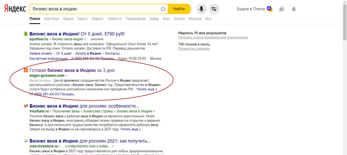Скриншот поисковой выдачи Яндекса
