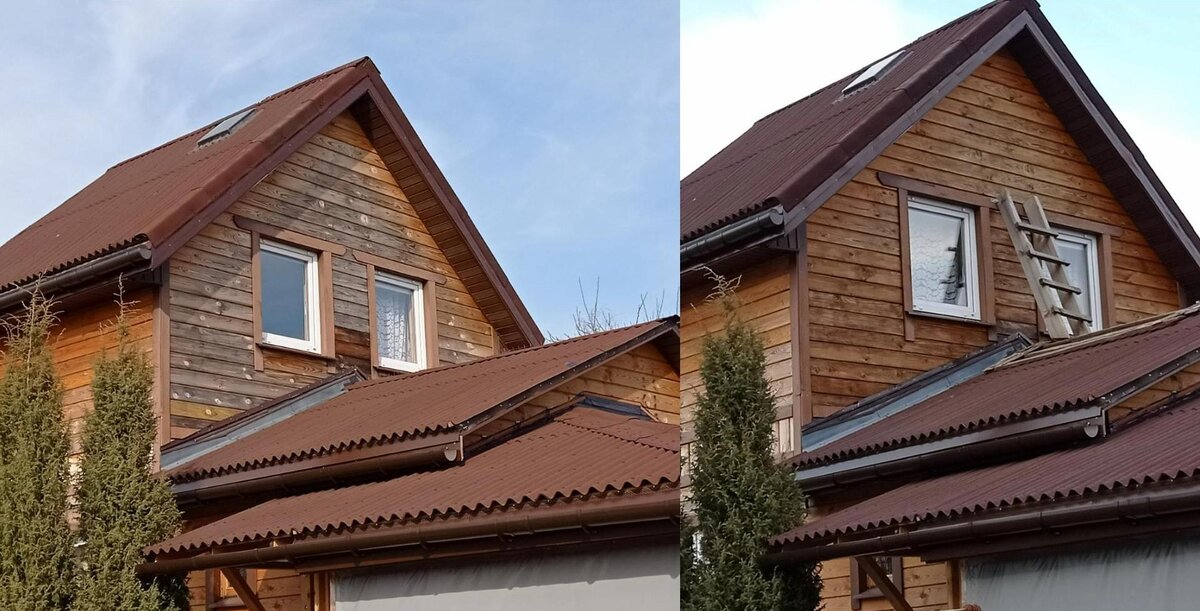 Слева "серый" фасад, справа - отбеленный. 