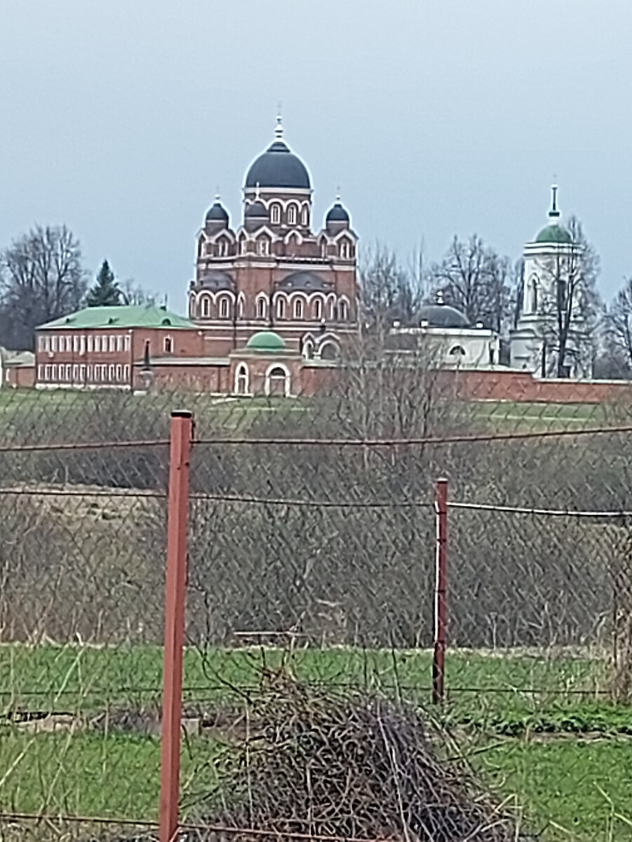 Вид на монастырь позади нашего огорода, за пасекой.