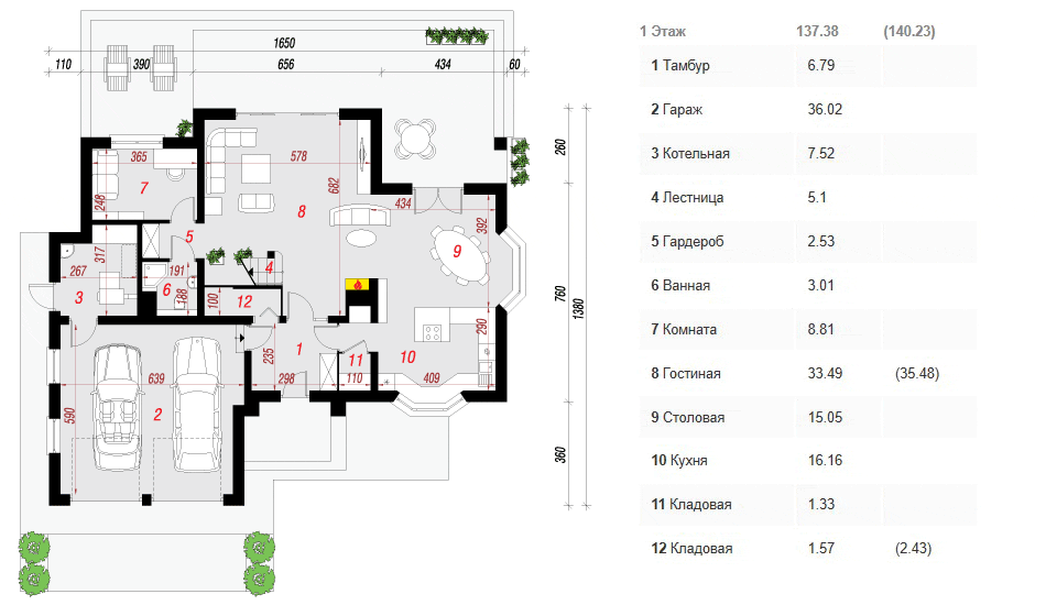 Проект дома 270 м2 с мансардой, двухместным гаражом, эркером, балконом и террасой - SK-39 
