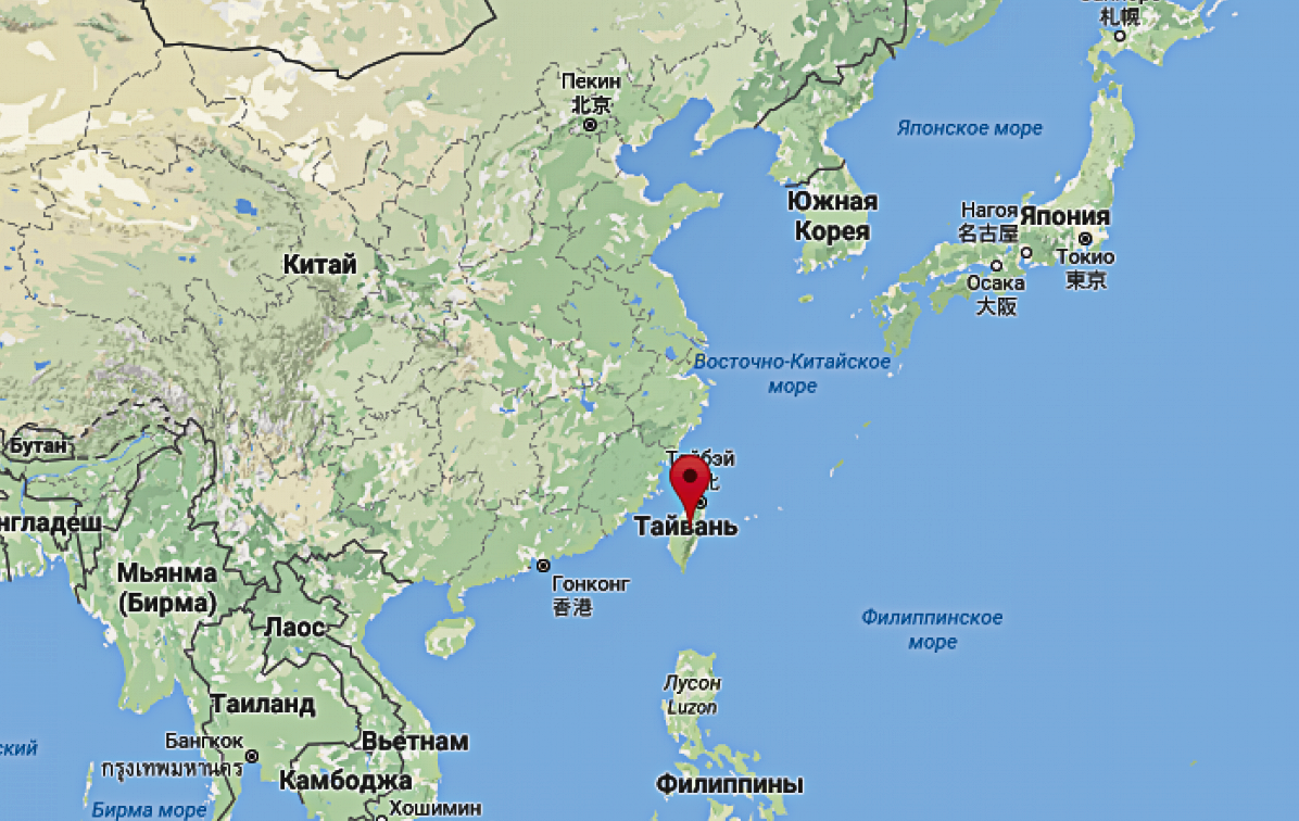 Остров Тайвань и Китай на карте мира