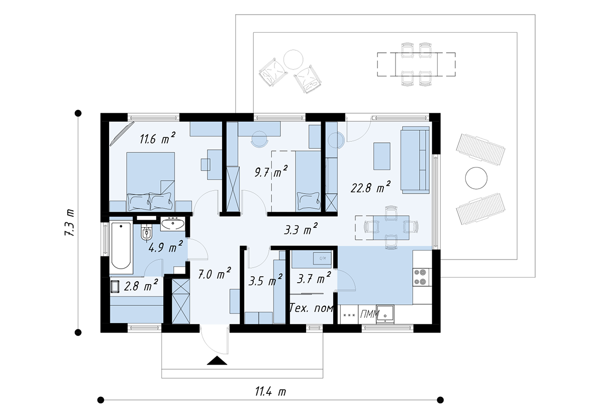 Планировка дома 110 кв м одноэтажный с террасой