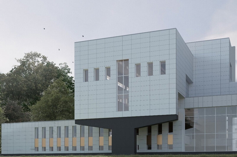    Здание облицуют белыми и золотистыми панелями. Ремонтировать фасад будет компания из Ярославля. Работы начались 11 января.