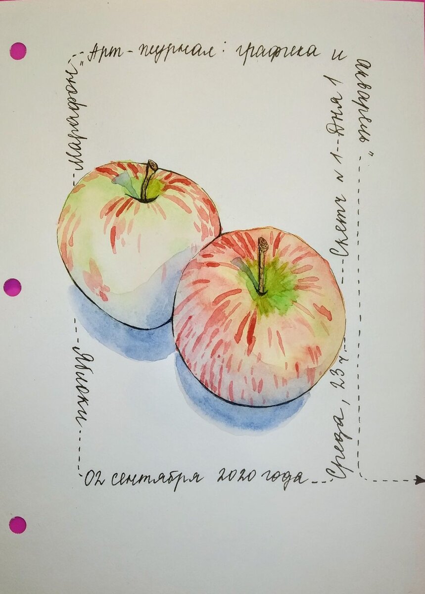 Одна из моих работ в Творческом марафоне "Арт-журнал: графика и акварель" с Ириной Лакото