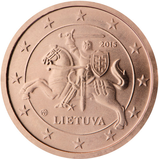 Лицевая сторона (аверс) монеты 1 евроцент https://www.ecb.europa.eu/euro/coins/html/lt.lt.html