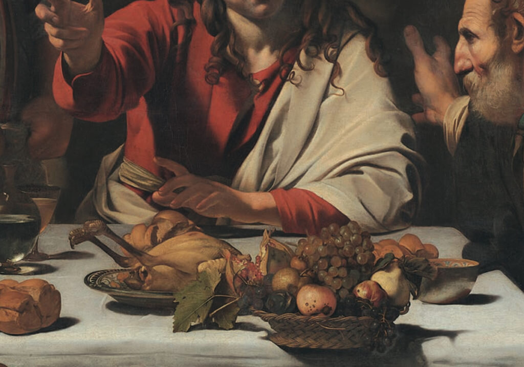 Микеланджело Меризи да Караваджо. Ужин в Эммаусе. Фрагмент. 1601 г. Холст, масло, темпера. 141 × 196,2 см 