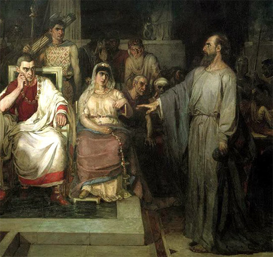 Василий Суриков. «Апостол Павел объясняет догматы веры в присутствии царя Агриппы, сестры его Береники и проконсула Феста»