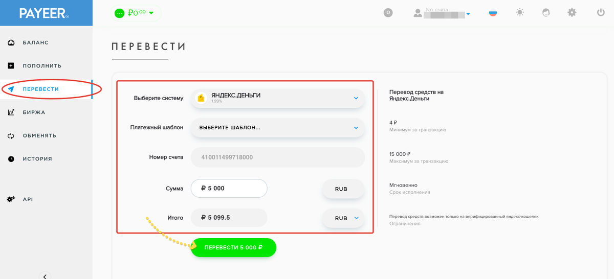 تحويل الأموال مع PAYEER