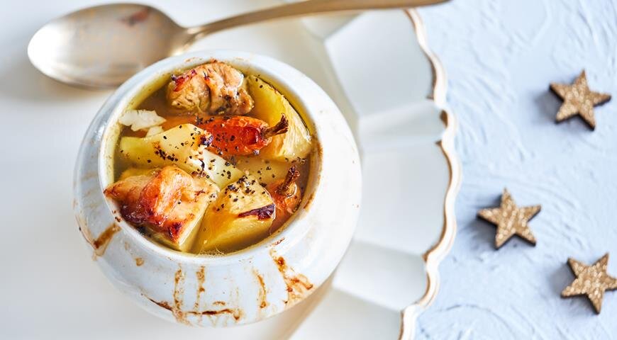 Русская похлебка с ветчиной в горшке, больше рецептов на gastronom.ru