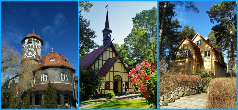 Сказочная водонапорная башня, больше напоминающая настоящий замок - Органный зал, больше похожий на пряничный домик - просто симпатичный дом напротив Органного зала (солнечный и тёплый). Коллаж автора.